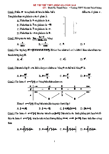 Đề thi thử THPT Quốc gia năm 2018 môn Toán học - Trường THPT Huỳnh Thúc Kháng (Có đáp án)