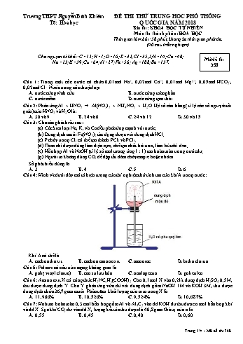 Đề thi thử Trung học Phổ thông Quốc gia năm 2018 môn Hóa học - Trường THPT Nguyễn Bỉnh Khiêm - Mã đề 358 (Có đáp án)