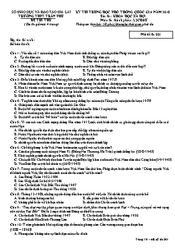 Đề thi thử Trung học Phổ thông Quốc gia năm 2018 môn Lịch sử - Trường THPT Trần Phú (Có đáp án)