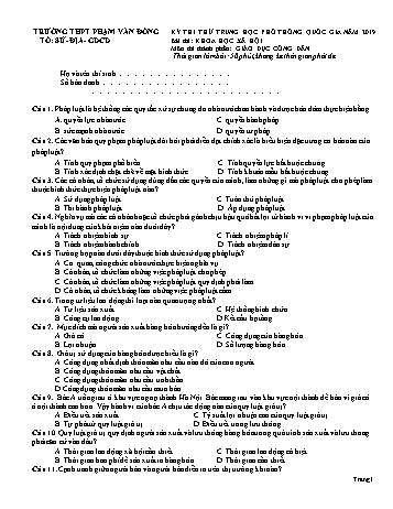 Đề thi thử Trung học Phổ thông Quốc gia năm 2019 Giáo dục công dân - Trường THPT Phạm Văn Đồng (Có đáp án)