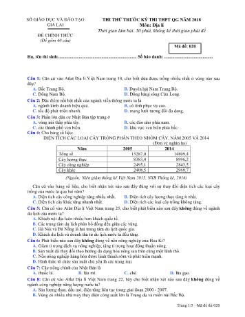 Đề thi thử trước kỳ thi THPT Quốc gia năm 2018 môn Địa lí Lớp 12 - Sở GD&ĐT Gia Lai - Mã đề 020