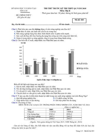 Đề thi thử trước kỳ thi THPT Quốc gia năm 2018 môn Địa lí Lớp 12 - Sở GD&ĐT Gia Lai - Mã đề 003