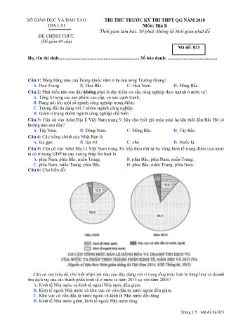Đề thi thử trước kỳ thi THPT Quốc gia năm 2018 môn Địa lí Lớp 12 - Sở GD&ĐT Gia Lai - Mã đề 023