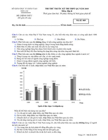 Đề thi thử trước kỳ thi THPT Quốc gia năm 2018 môn Địa lí Lớp 12 - Sở GD&ĐT Gia Lai - Mã đề 009