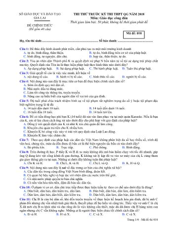 Đề thi thử trước kỳ thi THPT Quốc gia năm 2018 môn Giáo dục công dân Lớp 12 - Sở GD&ĐT Gia Lai - Mã đề 010