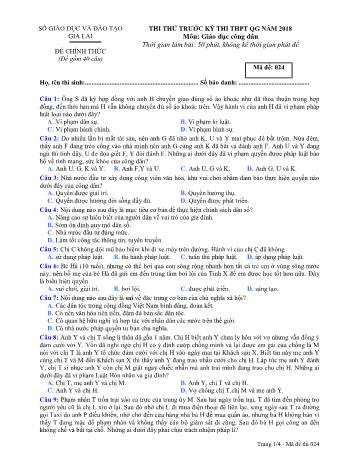 Đề thi thử trước kỳ thi THPT Quốc gia năm 2018 môn Giáo dục công dân Lớp 12 - Sở GD&ĐT Gia Lai - Mã đề 024
