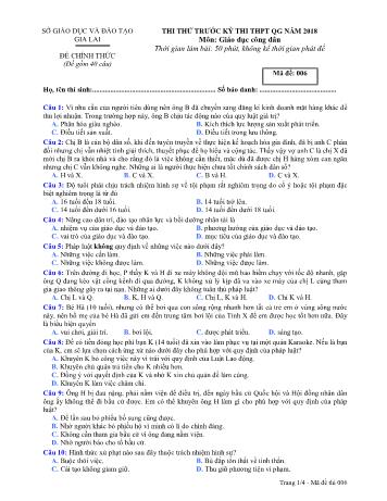 Đề thi thử trước kỳ thi THPT Quốc gia năm 2018 môn Giáo dục công dân Lớp 12 - Sở GD&ĐT Gia Lai - Mã đề 006