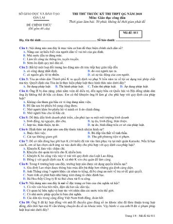 Đề thi thử trước kỳ thi THPT Quốc gia năm 2018 môn Giáo dục công dân Lớp 12 - Sở GD&ĐT Gia Lai - Mã đề 011