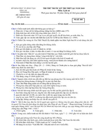 Đề thi thử trước kỳ thi THPT Quốc gia năm 2018 môn Lịch sử Lớp 12 - Sở GD&ĐT Gia Lai - Mã đề 001