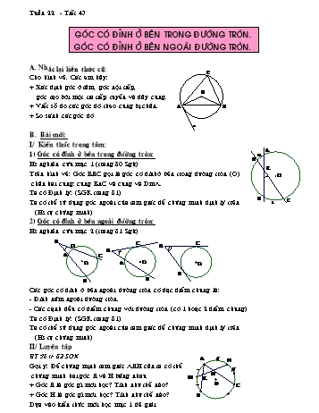 Giáo án môn Đại số Lớp 9 - Tuần 22, Tiết 43: Góc có đỉnh ở bên trong đường tròn
