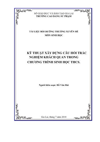 Tài liệu bồi dưỡng thường xuyên hè môn Sinh học - Kĩ thuật xây dựng câu hỏi trắc nghiệm khách quan trong chương trình Sinh học THCS