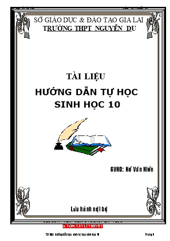 Tài liệu hướng dẫn tự học môn Sinh học Lớp 10 - Trường THPT Nguyễn Du