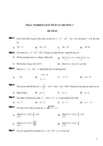 Trắc nghiệm Giải tích 12