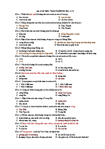 100 câu hỏi trắc nghiệm ôn tập Địa lí 9 - Trường THCS Ninh Hải (Có đáp án)