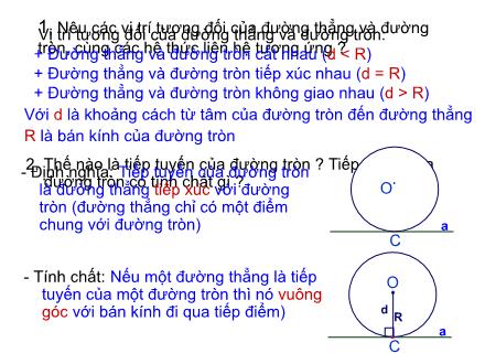 Bài giảng Toán 9 - Bài 5: Dấu hiệu nhận biết tiếp tuyến của đường tròn