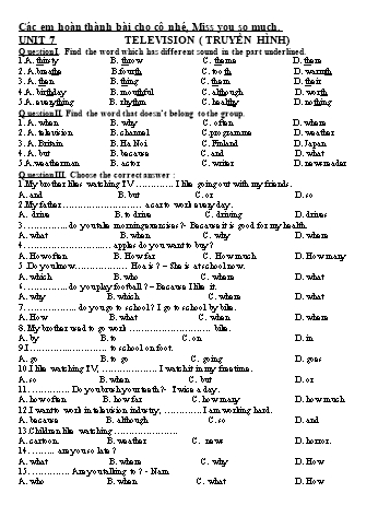 Bài ôn tập môn Tiếng Anh 6 - Unit 7: Television