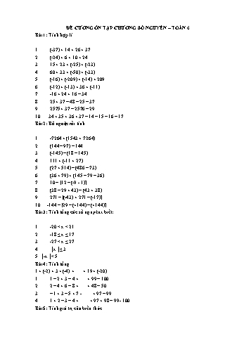 Bài tập ôn luyện Toán 6 - Chương Số nguyên