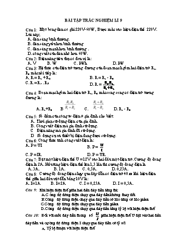 Bài tập ôn luyện trắc nghiệm Vật lí 9