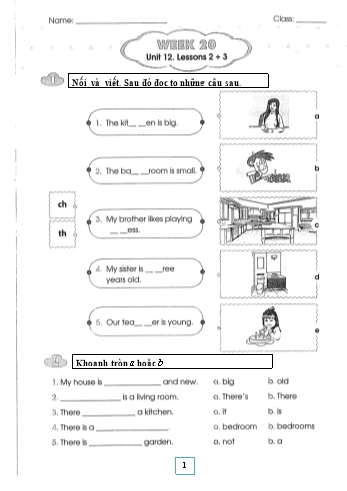 Bài tập Tiếng Anh Lớp 3 - Tuần 20, Unit 12: Lesson 2+3