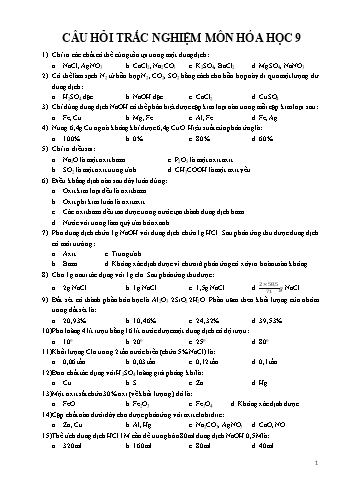 Bộ 200 câu hỏi trắc nghiệm ôn tập Hóa học 9 (Có đáp án)