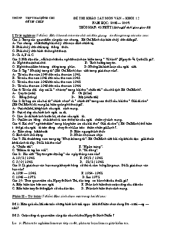 Đề khảo sát đầu năm Ngữ văn 12 (Đề chẵn) - Trường THPT Mạc Đĩnh Chi (Có đáp án)