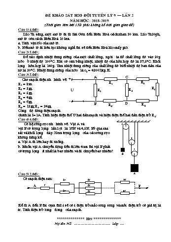 Đề khảo sát HSG đội tuyển Vật lí 9 - Năm học 2018-2019 (Có đáp án)