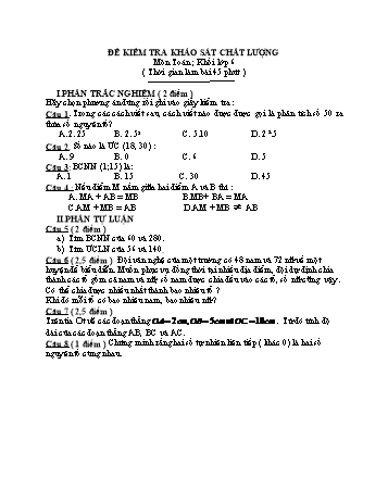Đề kiểm tra khảo sát chất lượng 45 phút môn Toán 6 (lần 1)