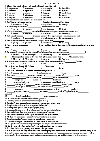 Đề Ôn tập Tiếng Anh 9 - Test for Unit 8 (Có đáp án)