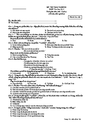 Đề thi trắc nghiệm 15 phút Văn học 12 (Mã đề 325)