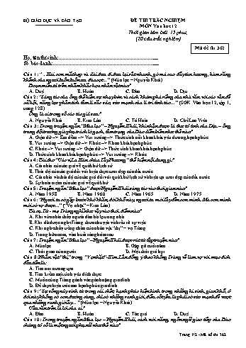 Đề thi trắc nghiệm 15 phút Văn học 12 (Mã đề 362)