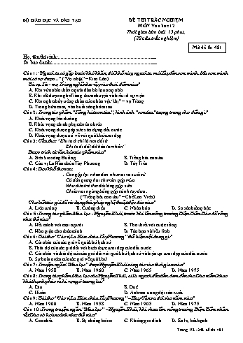 Đề thi trắc nghiệm Văn học 12 (Mã đề 481)