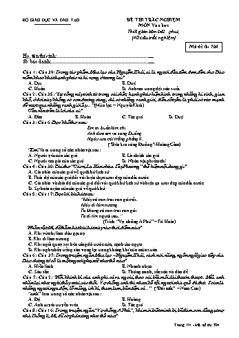 Đề thi trắc nghiệm Văn học 12 (Mã đề 704)