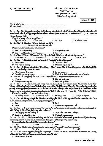 Đề thi trắc nghiệm Văn học 12 (Mã đề 897)