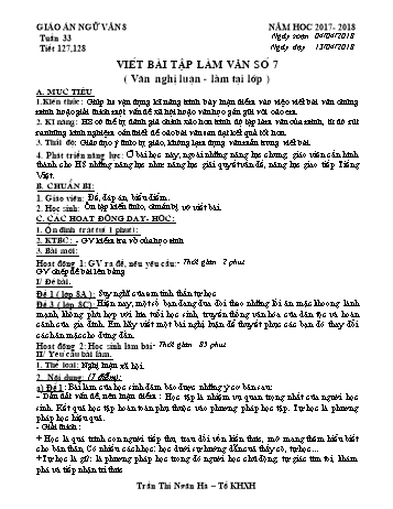 Giáo án Ngữ văn Lớp 8 - Tuần 33 - Năm học 2017-2018