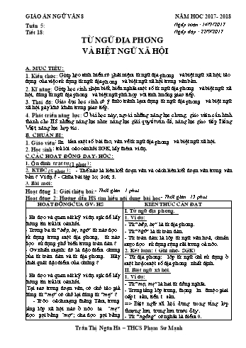 Giáo án Ngữ văn Lớp 8 - Tuần 5 - Năm học 2017-2018