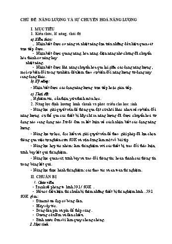 Giáo án Vật lí Lớp 9 - Chủ đề: Năng lượng và sự chuyển hoá năng lượng