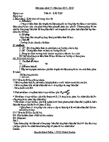 Giáo án Vật lí Lớp 9 - Tiết 43: Bài tập Máy biến thế - Năm học 2017-2018