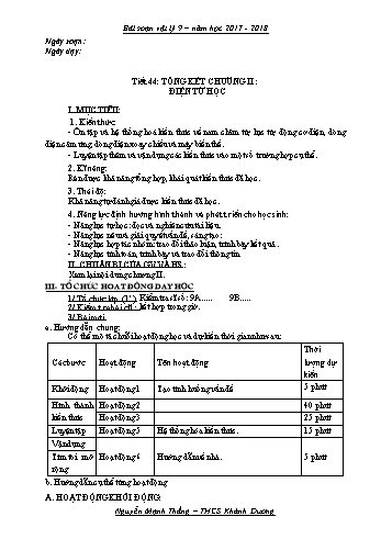 Giáo án Vật lí Lớp 9 - Tiết 44: Tổng kết Chương II Điện từ học - Năm học 2017-2018