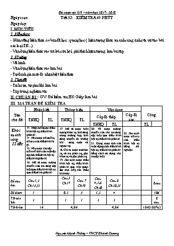 Giáo án Vật lí Lớp 9 - Tiết 52: Kiểm tra 45 phút Học kì II - Năm học 2017-2018