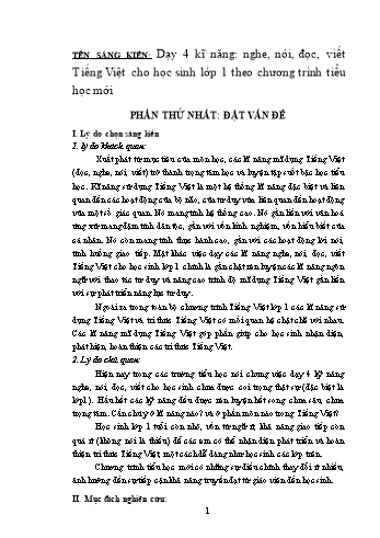 Sáng kiến kinh nghiệm Dạy 4 kĩ năng Nghe, nói, đọc, viết Tiếng Việt cho học sinh Lớp 1 theo chương trình Tiểu học mới