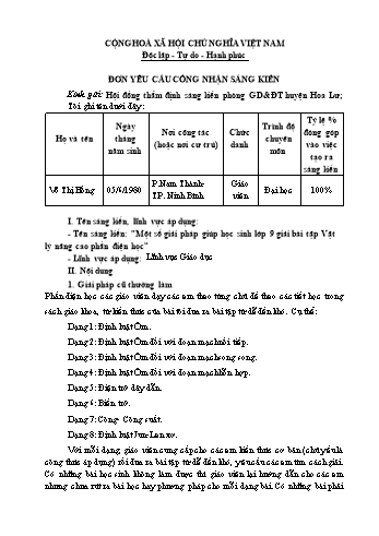 Sáng kiến kinh nghiệm Một số giải pháp giúp học sinh Lớp 9 giải bài tập Vật lý nâng cao phần điện học