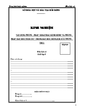 SKKN Vận dụng phương pháp “Khai thác kênh hình” và phương pháp “Dạy học tích cực” trong dạy học môn Lịch sử ở trường THCS