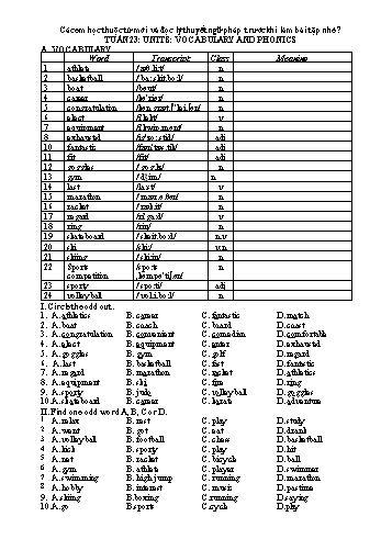 Tài liệu ôn tập Tiếng Anh 8 - Tuần 23, Unit 8: Vocabulary and phonics