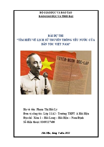 Bài dự thi Tìm hiểu về lịch sử truyền thống yêu nước của dân tộc Việt Nam - Phạm Thị Hải Ly