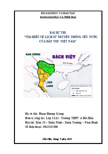 Bài dự thi Tìm hiểu về lịch sử truyền thống yêu nước của dân tộc Việt Nam - Phạm Hương Giang