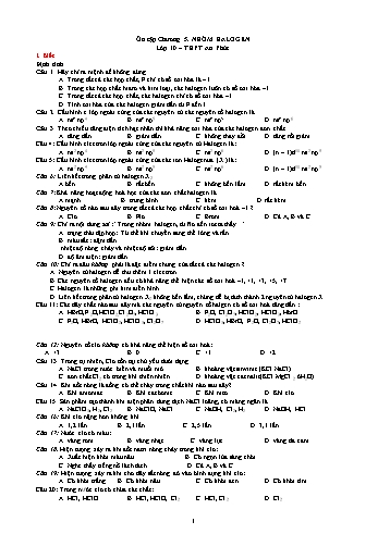 Bài tập Hóa học Lớp 10 - Chương 5: Nhóm Halogen - Trường THPT An Phúc