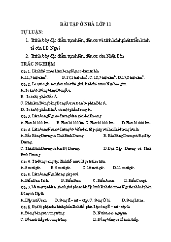 Bài tập ở nhà Địa lí Lớp 11 - Liên Bang Nga - Trường THPT Nghĩa Minh