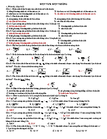 Bài tập trắc nghiệm Vật lí Lớp 11 - Điện tích. Điện trường (Có đáp án)