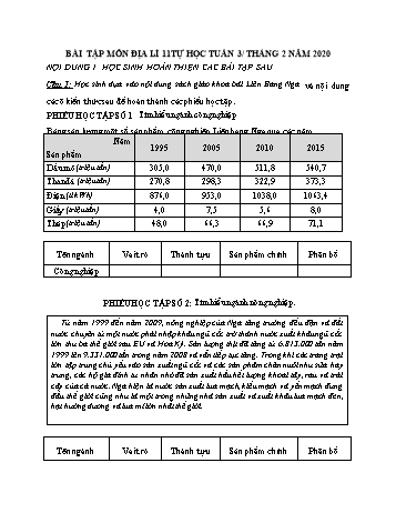 Bài tập tự học Địa lí Lớp 11 - Trường THPT Mỹ Lộc