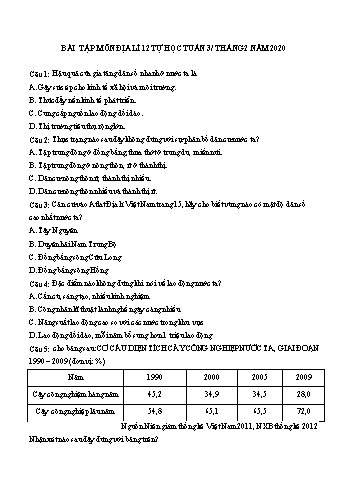 Bài tập tự học Địa lí Lớp 12 - Trường THPT Mỹ Lộc